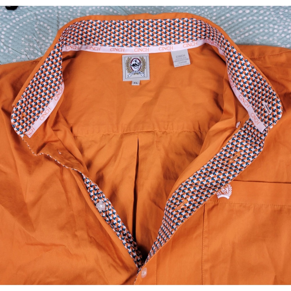 Cinch Men's Orange Long Sleeve Button Down Shirt XL Flip Cuff Square Buttons‎ - Picture 7 of 8